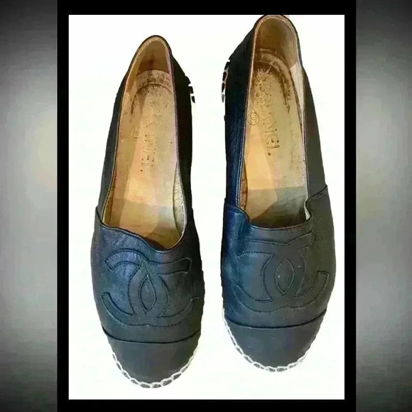 Authentic Chanel Lambskin Espadrilles Black size 37 - Picture 2 of 7